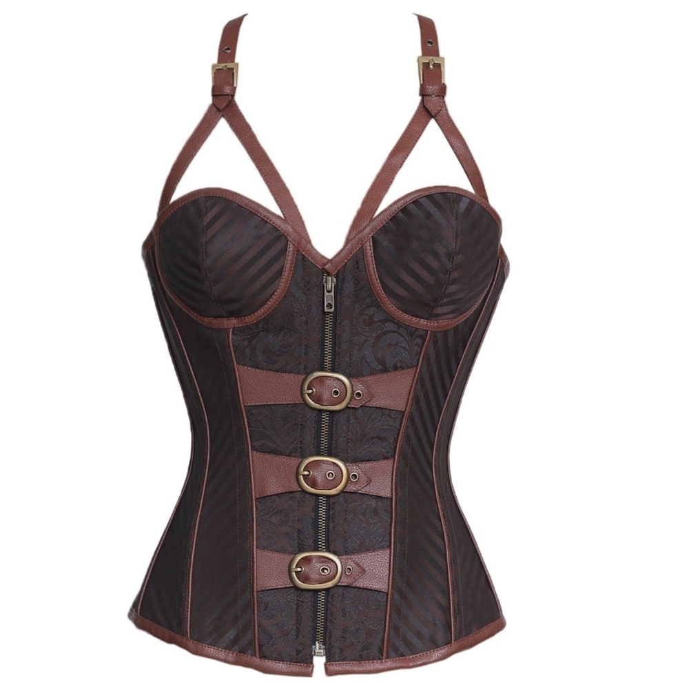 Brown Brocade Steampunk Steel Boned Corset
